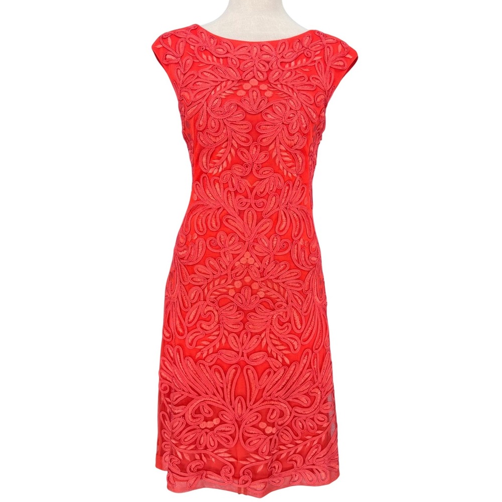 Sue Wong Red Soutache Ribbon Cocktail Sheath Dress Size 4‎ Wedding Elegant Lux